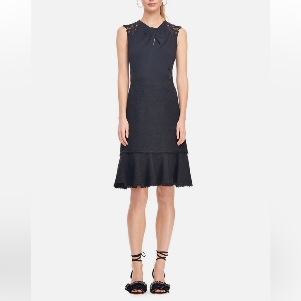 Rebecca Taylor Luna Script Lace Tweed Midi Dress Size 0 Black Chic Corpcore - Picture 2 of 15